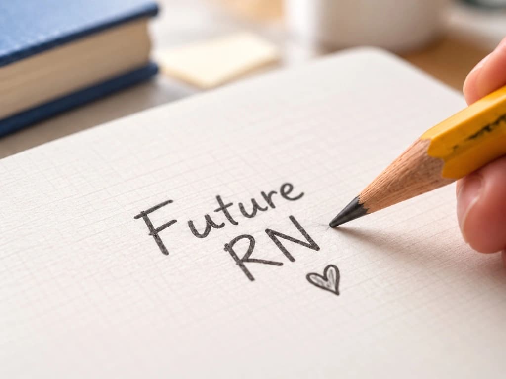 Notebook with handwritten 'Future RN' and pencil, preparing for the Philippine Nursing Licensure Examination
